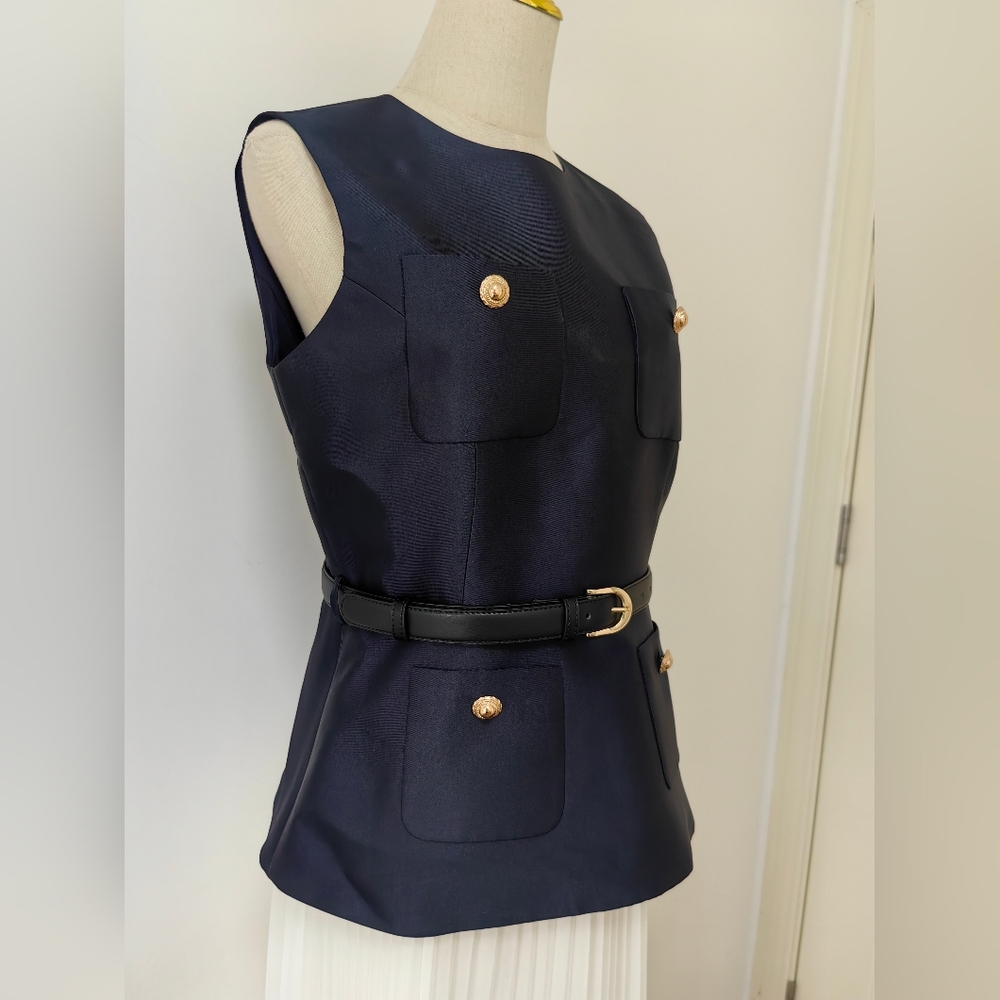 Self-Portrait Navy Taffeta Midi Dress - Picture 9 of 16